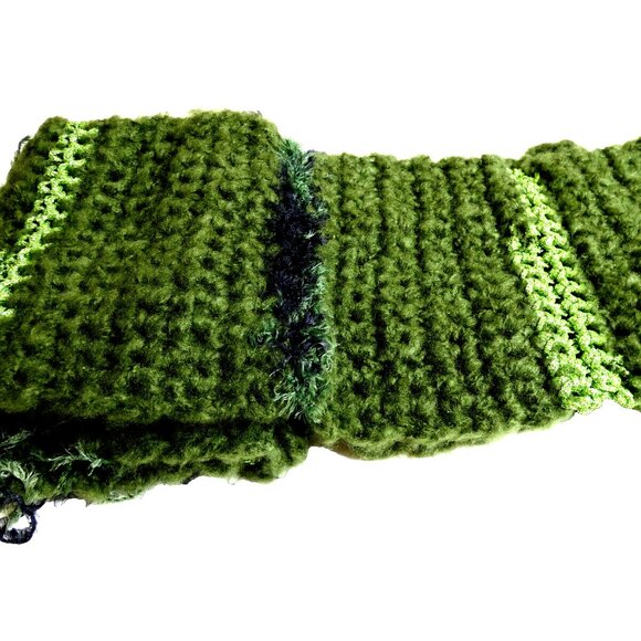 Green Scarf 110x8 Extra Long/Wide Fluffy Unique Handmade Crochet Knit Winter NWT - Picture 7 of 12